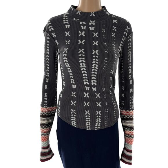 Free People Charcoal Gray Wonderful Swit Mockneck Thermal Top - Picture 5 of 12